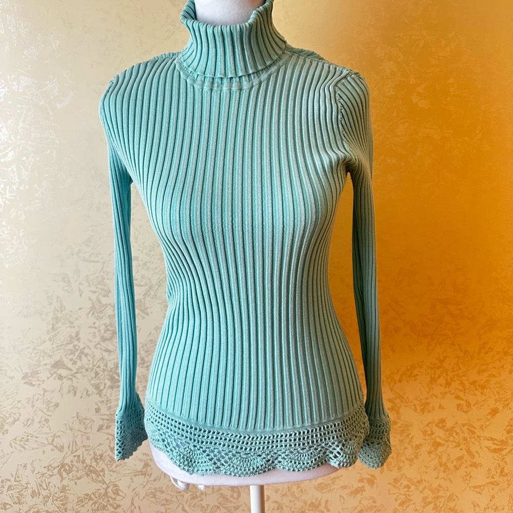 Mint Green Ribbed Turtleneck Sweater